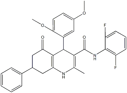 N-(2,6-difluorophenyl)-4-(2,5-dimethoxyphenyl)-2-methyl-5-oxo-7-phenyl-1,4,5,6,7,8-hexahydro-3-quinolinecarboxamide 化学構造式