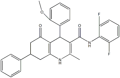 N-(2,6-difluorophenyl)-4-(2-methoxyphenyl)-2-methyl-5-oxo-7-phenyl-1,4,5,6,7,8-hexahydro-3-quinolinecarboxamide,496786-19-7,结构式