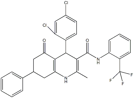 4-(2,4-dichlorophenyl)-2-methyl-5-oxo-7-phenyl-N-[2-(trifluoromethyl)phenyl]-1,4,5,6,7,8-hexahydro-3-quinolinecarboxamide Struktur