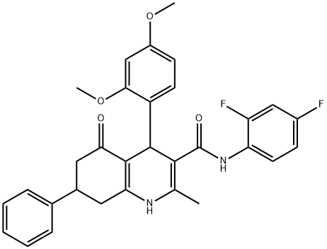 N-(2,4-difluorophenyl)-4-(2,4-dimethoxyphenyl)-2-methyl-5-oxo-7-phenyl-1,4,5,6,7,8-hexahydro-3-quinolinecarboxamide Struktur