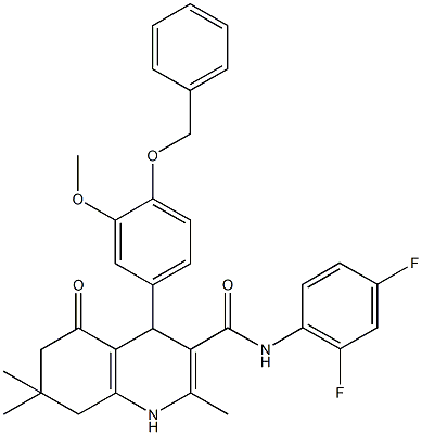 4-[4-(benzyloxy)-3-methoxyphenyl]-N-(2,4-difluorophenyl)-2,7,7-trimethyl-5-oxo-1,4,5,6,7,8-hexahydro-3-quinolinecarboxamide Struktur