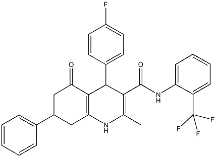 4-(4-fluorophenyl)-2-methyl-5-oxo-7-phenyl-N-[2-(trifluoromethyl)phenyl]-1,4,5,6,7,8-hexahydro-3-quinolinecarboxamide Struktur