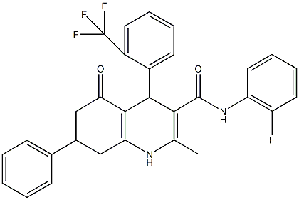 N-(2-fluorophenyl)-2-methyl-5-oxo-7-phenyl-4-[2-(trifluoromethyl)phenyl]-1,4,5,6,7,8-hexahydro-3-quinolinecarboxamide 结构式