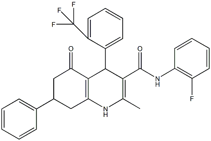 N-(2-fluorophenyl)-2-methyl-5-oxo-7-phenyl-4-[2-(trifluoromethyl)phenyl]-1,4,5,6,7,8-hexahydro-3-quinolinecarboxamide Structure