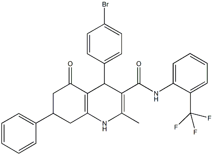 4-(4-bromophenyl)-2-methyl-5-oxo-7-phenyl-N-[2-(trifluoromethyl)phenyl]-1,4,5,6,7,8-hexahydro-3-quinolinecarboxamide,496786-80-2,结构式