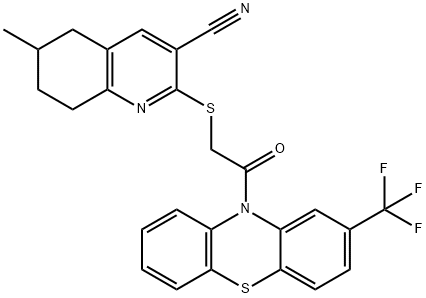 6-methyl-2-({2-oxo-2-[2-(trifluoromethyl)-10H-phenothiazin-10-yl]ethyl}sulfanyl)-5,6,7,8-tetrahydro-3-quinolinecarbonitrile Struktur