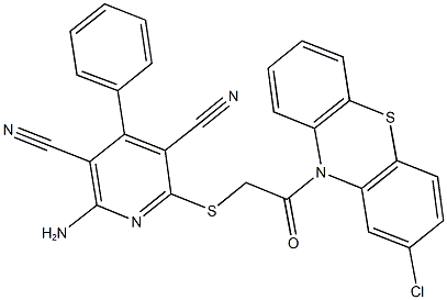 2-amino-6-{[2-(2-chloro-10H-phenothiazin-10-yl)-2-oxoethyl]sulfanyl}-4-phenyl-3,5-pyridinedicarbonitrile 结构式