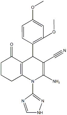 2-amino-4-(2,4-dimethoxyphenyl)-5-oxo-1-(1H-1,2,4-triazol-3-yl)-1,4,5,6,7,8-hexahydro-3-quinolinecarbonitrile Structure