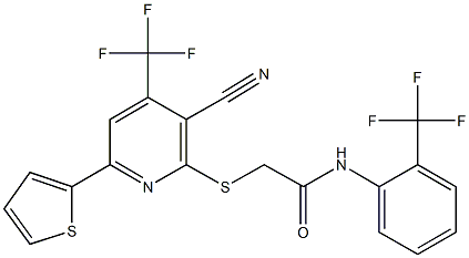 2-{[3-cyano-6-(2-thienyl)-4-(trifluoromethyl)-2-pyridinyl]sulfanyl}-N-[2-(trifluoromethyl)phenyl]acetamide 结构式