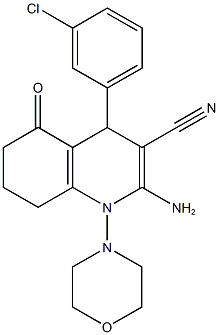2-amino-4-(3-chlorophenyl)-1-(4-morpholinyl)-5-oxo-1,4,5,6,7,8-hexahydro-3-quinolinecarbonitrile 化学構造式
