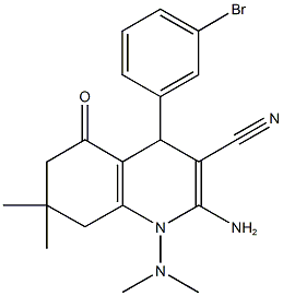 2-amino-4-(3-bromophenyl)-1-(dimethylamino)-7,7-dimethyl-5-oxo-1,4,5,6,7,8-hexahydro-3-quinolinecarbonitrile Struktur