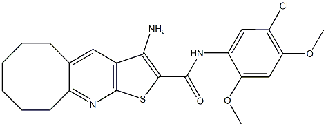 3-amino-N-(5-chloro-2,4-dimethoxyphenyl)-5,6,7,8,9,10-hexahydrocycloocta[b]thieno[3,2-e]pyridine-2-carboxamide,496788-13-7,结构式