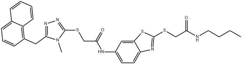 N-(2-{[2-(butylamino)-2-oxoethyl]sulfanyl}-1,3-benzothiazol-6-yl)-2-{[4-methyl-5-(1-naphthylmethyl)-4H-1,2,4-triazol-3-yl]sulfanyl}acetamide 结构式