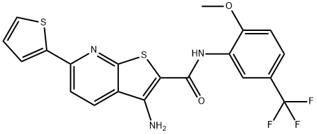 3-amino-N-[2-methoxy-5-(trifluoromethyl)phenyl]-6-thien-2-ylthieno[2,3-b]pyridine-2-carboxamide,496798-68-6,结构式