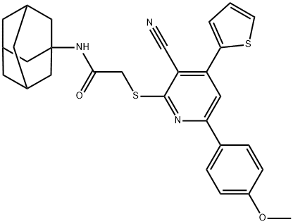 N-(1-adamantyl)-2-{[3-cyano-6-(4-methoxyphenyl)-4-thien-2-ylpyridin-2-yl]sulfanyl}acetamide|