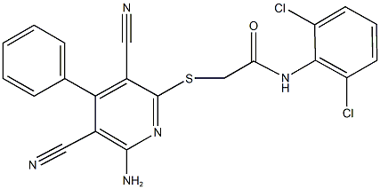 2-[(6-amino-3,5-dicyano-4-phenyl-2-pyridinyl)sulfanyl]-N-(2,6-dichlorophenyl)acetamide Structure