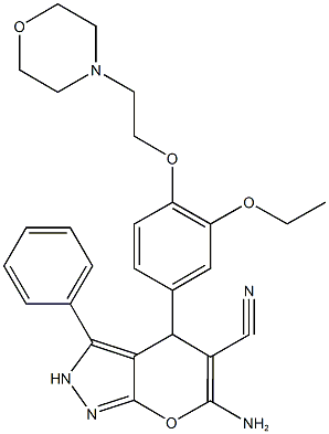 6-amino-4-[3-ethoxy-4-(2-morpholin-4-ylethoxy)phenyl]-3-phenyl-2,4-dihydropyrano[2,3-c]pyrazole-5-carbonitrile|