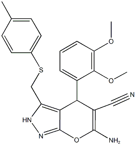 496804-53-6 6-amino-4-(2,3-dimethoxyphenyl)-3-{[(4-methylphenyl)sulfanyl]methyl}-2,4-dihydropyrano[2,3-c]pyrazole-5-carbonitrile