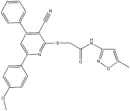 2-{[3-cyano-6-(4-methoxyphenyl)-4-phenyl-2-pyridinyl]sulfanyl}-N-(5-methyl-3-isoxazolyl)acetamide Structure