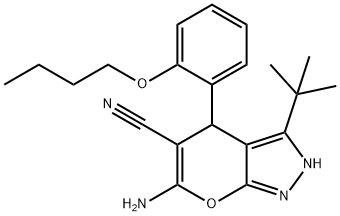 6-amino-4-[2-(butyloxy)phenyl]-3-(1,1-dimethylethyl)-2,4-dihydropyrano[2,3-c]pyrazole-5-carbonitrile Structure