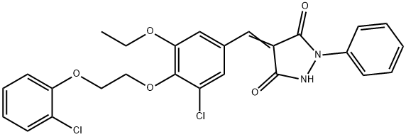 4-{3-chloro-4-[2-(2-chlorophenoxy)ethoxy]-5-ethoxybenzylidene}-1-phenyl-3,5-pyrazolidinedione 结构式