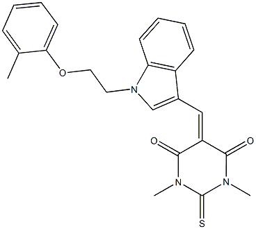 1,3-dimethyl-5-({1-[2-(2-methylphenoxy)ethyl]-1H-indol-3-yl}methylene)-2-thioxodihydro-4,6(1H,5H)-pyrimidinedione 化学構造式