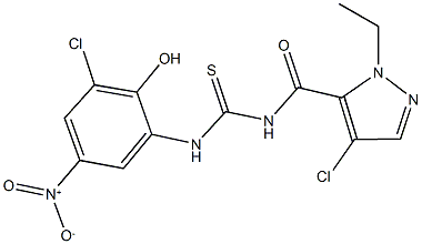 N-[(4-chloro-1-ethyl-1H-pyrazol-5-yl)carbonyl]-N'-{3-chloro-2-hydroxy-5-nitrophenyl}thiourea Struktur