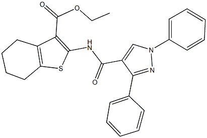 ethyl 2-{[(1,3-diphenyl-1H-pyrazol-4-yl)carbonyl]amino}-4,5,6,7-tetrahydro-1-benzothiophene-3-carboxylate Struktur
