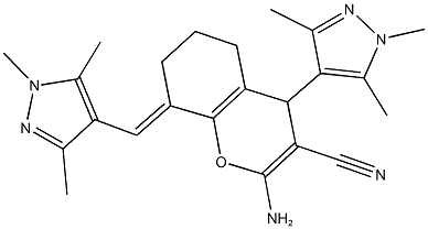 2-amino-4-(1,3,5-trimethyl-1H-pyrazol-4-yl)-8-[(1,3,5-trimethyl-1H-pyrazol-4-yl)methylene]-5,6,7,8-tetrahydro-4H-chromene-3-carbonitrile|
