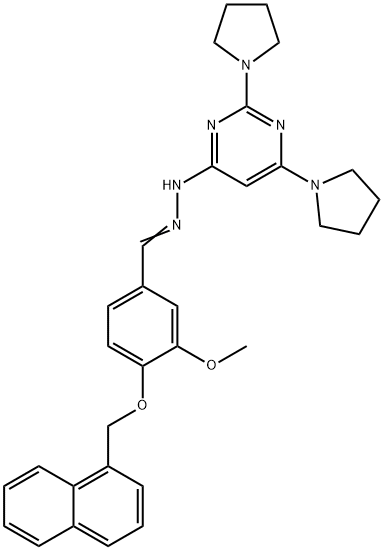 3-methoxy-4-(1-naphthylmethoxy)benzaldehyde (2,6-dipyrrolidin-1-ylpyrimidin-4-yl)hydrazone 结构式