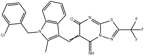 6-{[1-(2-chlorobenzyl)-2-methyl-1H-indol-3-yl]methylene}-5-imino-2-(trifluoromethyl)-5,6-dihydro-7H-[1,3,4]thiadiazolo[3,2-a]pyrimidin-7-one 结构式