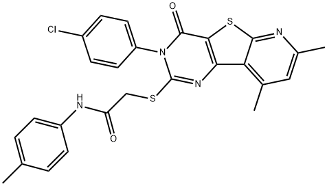 2-{[3-(4-chlorophenyl)-7,9-dimethyl-4-oxo-3,4-dihydropyrido[3',2':4,5]thieno[3,2-d]pyrimidin-2-yl]thio}-N-(4-methylphenyl)acetamide Structure