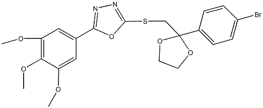 2-({[2-(4-bromophenyl)-1,3-dioxolan-2-yl]methyl}sulfanyl)-5-[3,4,5-tris(methyloxy)phenyl]-1,3,4-oxadiazole Struktur