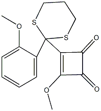 3-methoxy-4-[2-(2-methoxyphenyl)-1,3-dithian-2-yl]-3-cyclobutene-1,2-dione Struktur