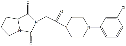 2-{2-[4-(3-chlorophenyl)-1-piperazinyl]-2-oxoethyl}tetrahydro-1H-pyrrolo[1,2-c]imidazole-1,3(2H)-dione 化学構造式