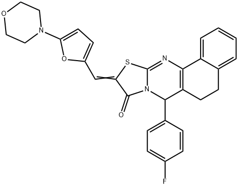 7-(4-fluorophenyl)-10-{[5-(4-morpholinyl)-2-furyl]methylene}-5,7-dihydro-6H-benzo[h][1,3]thiazolo[2,3-b]quinazolin-9(10H)-one Struktur
