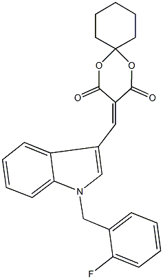 3-{[1-(2-fluorobenzyl)-1H-indol-3-yl]methylene}-1,5-dioxaspiro[5.5]undecane-2,4-dione 结构式