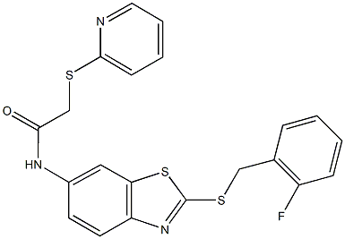 N-{2-[(2-fluorobenzyl)sulfanyl]-1,3-benzothiazol-6-yl}-2-(2-pyridinylsulfanyl)acetamide Struktur