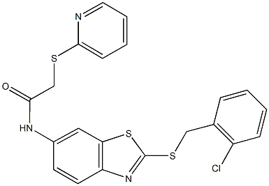 N-{2-[(2-chlorobenzyl)sulfanyl]-1,3-benzothiazol-6-yl}-2-(2-pyridinylsulfanyl)acetamide,496914-22-8,结构式