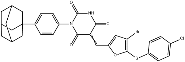 1-[4-(1-adamantyl)phenyl]-5-({4-bromo-5-[(4-chlorophenyl)sulfanyl]-2-furyl}methylene)-2,4,6(1H,3H,5H)-pyrimidinetrione Structure