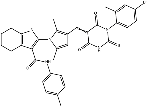 2-{3-[(1-(4-bromo-2-methylphenyl)-4,6-dioxo-2-thioxotetrahydro-5(2H)-pyrimidinylidene)methyl]-2,5-dimethyl-1H-pyrrol-1-yl}-N-(4-methylphenyl)-4,5,6,7-tetrahydro-1-benzothiophene-3-carboxamide Structure