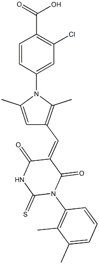 496914-66-0 2-chloro-4-{3-[(1-(2,3-dimethylphenyl)-4,6-dioxo-2-thioxotetrahydro-5(2H)-pyrimidinylidene)methyl]-2,5-dimethyl-1H-pyrrol-1-yl}benzoic acid