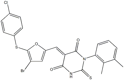 5-({4-bromo-5-[(4-chlorophenyl)sulfanyl]-2-furyl}methylene)-1-(2,3-dimethylphenyl)-2-thioxodihydro-4,6(1H,5H)-pyrimidinedione Structure