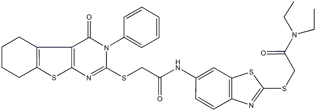 N-(2-{[2-(diethylamino)-2-oxoethyl]sulfanyl}-1,3-benzothiazol-6-yl)-2-[(4-oxo-3-phenyl-3,4,5,6,7,8-hexahydro[1]benzothieno[2,3-d]pyrimidin-2-yl)sulfanyl]acetamide Struktur