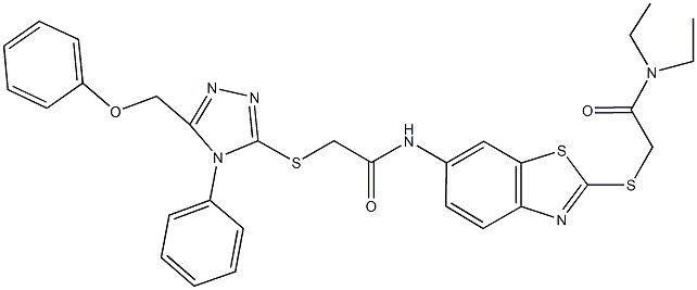 N-(2-{[2-(diethylamino)-2-oxoethyl]sulfanyl}-1,3-benzothiazol-6-yl)-2-{[5-(phenoxymethyl)-4-phenyl-4H-1,2,4-triazol-3-yl]sulfanyl}acetamide Struktur