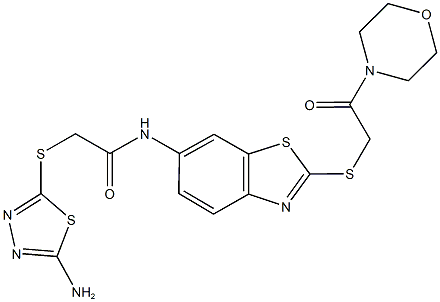 2-[(5-amino-1,3,4-thiadiazol-2-yl)sulfanyl]-N-{2-[(2-morpholin-4-yl-2-oxoethyl)sulfanyl]-1,3-benzothiazol-6-yl}acetamide Structure