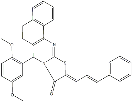 7-(2,5-dimethoxyphenyl)-10-(3-phenyl-2-propenylidene)-5,7-dihydro-6H-benzo[h][1,3]thiazolo[2,3-b]quinazolin-9(10H)-one Structure