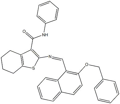 2-({[2-(benzyloxy)-1-naphthyl]methylene}amino)-N-phenyl-4,5,6,7-tetrahydro-1-benzothiophene-3-carboxamide,496915-05-0,结构式