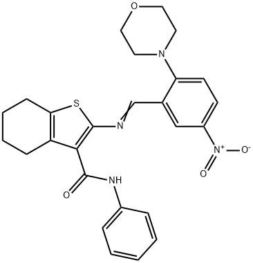 2-{[5-nitro-2-(4-morpholinyl)benzylidene]amino}-N-phenyl-4,5,6,7-tetrahydro-1-benzothiophene-3-carboxamide,496915-06-1,结构式