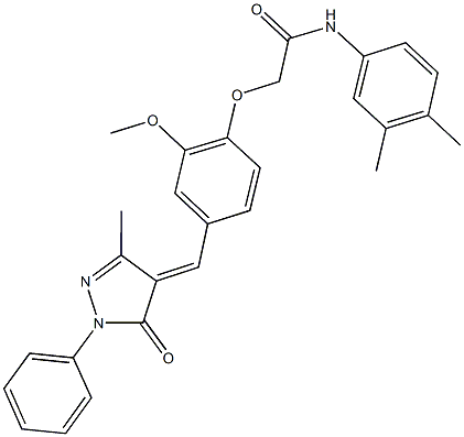 N-(3,4-dimethylphenyl)-2-{2-methoxy-4-[(3-methyl-5-oxo-1-phenyl-1,5-dihydro-4H-pyrazol-4-ylidene)methyl]phenoxy}acetamide Struktur